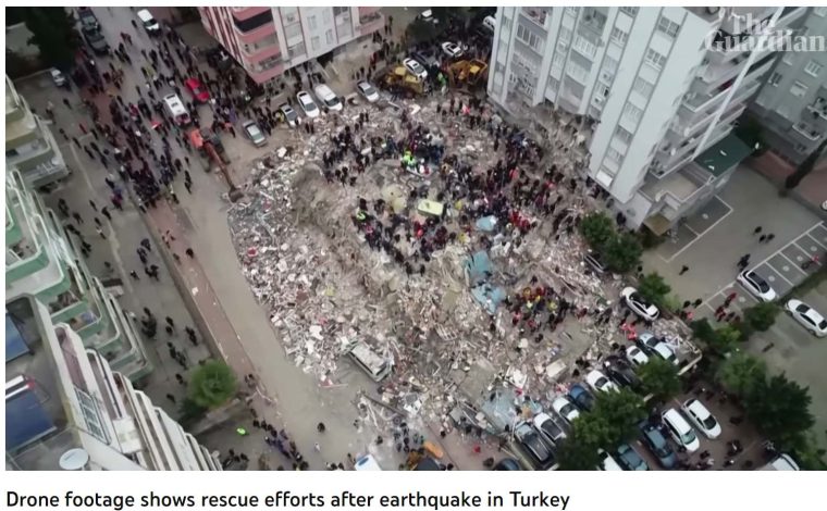 Drone footage shows rescue efforts after earthquake in Turkey